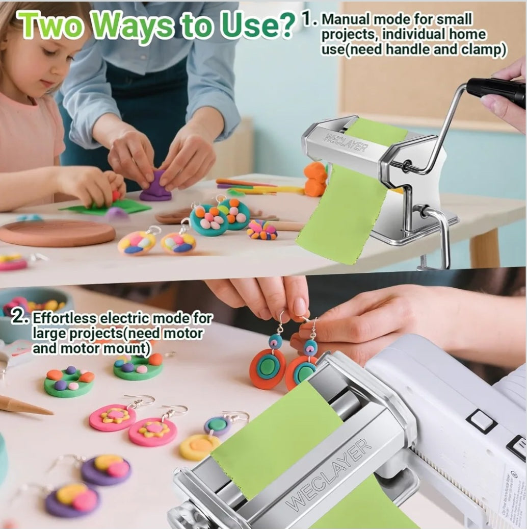 Electric Polymer Clay Roller Machine | 90W Motor, 7 Adjustable Thickness Settings & Dual-Mode Operation | Clay Jewelry-Making Tool