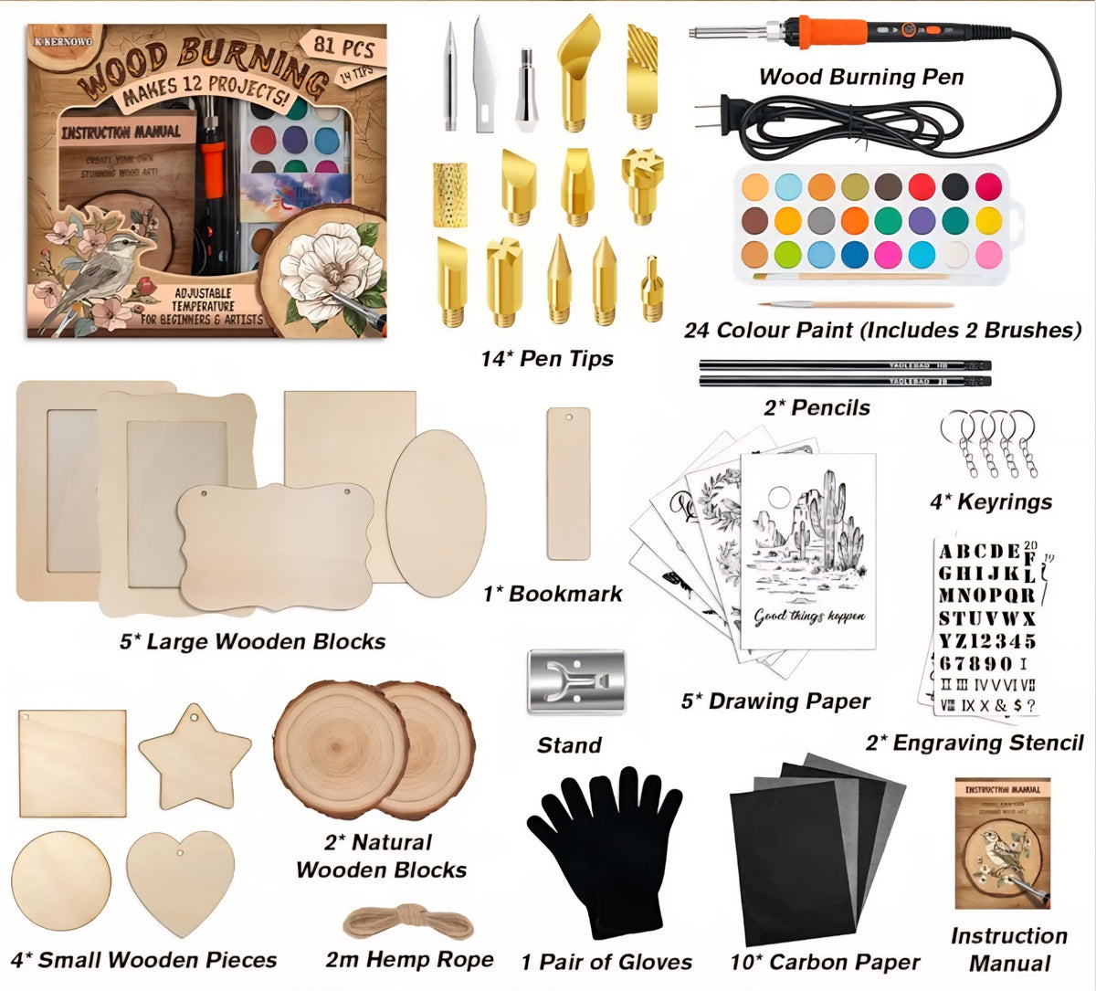 81-Piece Wood Burning Kit | Adjustable Temperature Pyrography & Wood Engraving Art Set