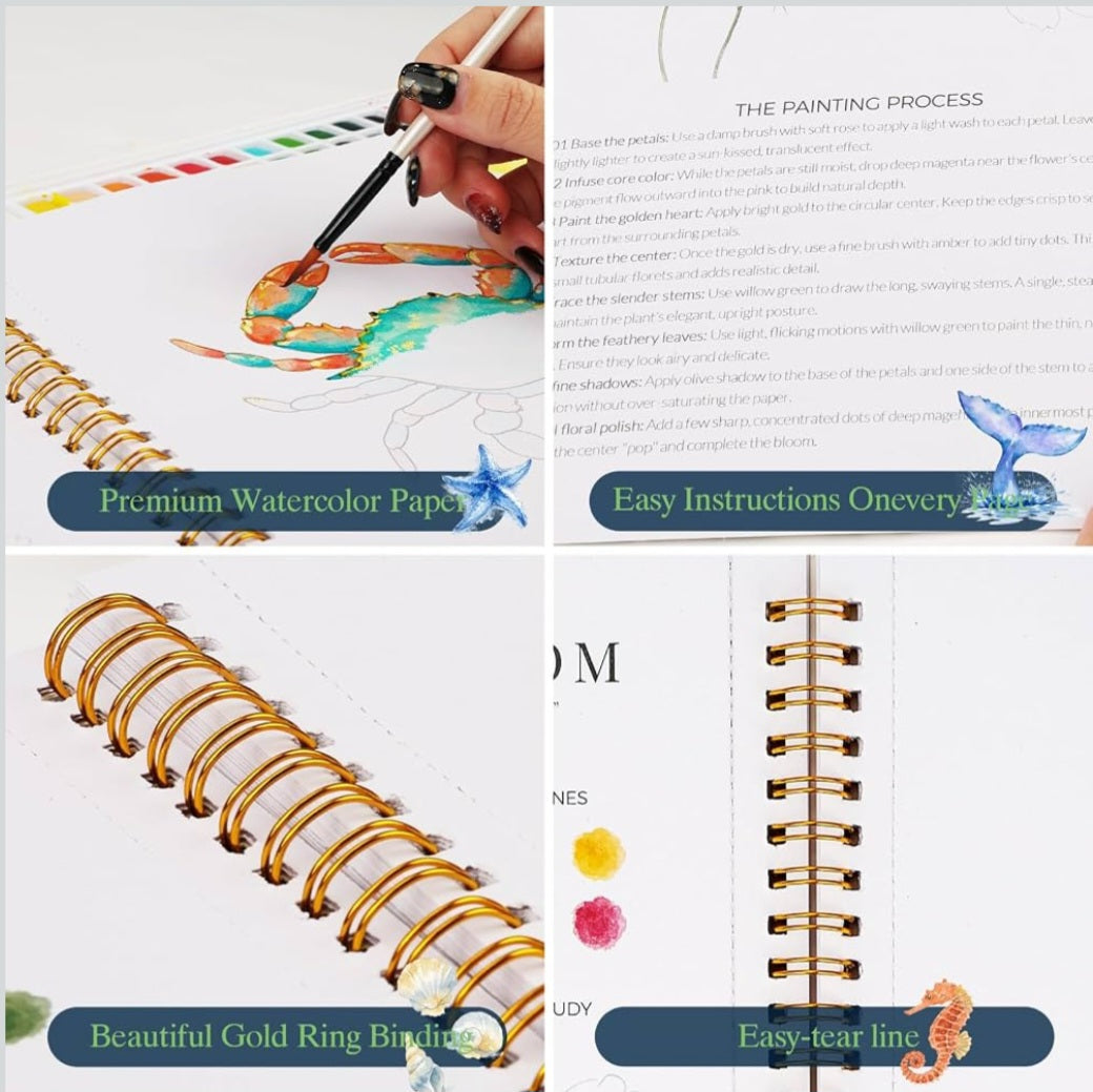 Ocean Watercolor Painting Book & Paint Set β 18 Beginner-Friendly Projects