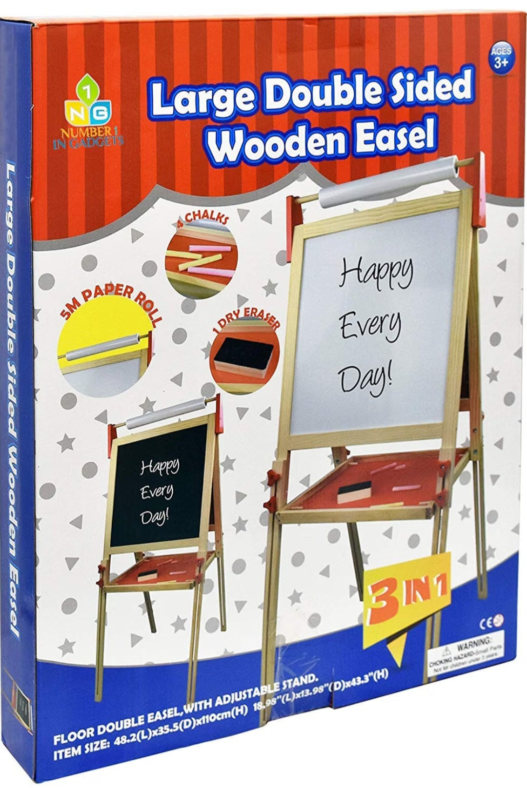 Wooden Art Easel – Double-Sided Chalkboard & Dry-Erase Board