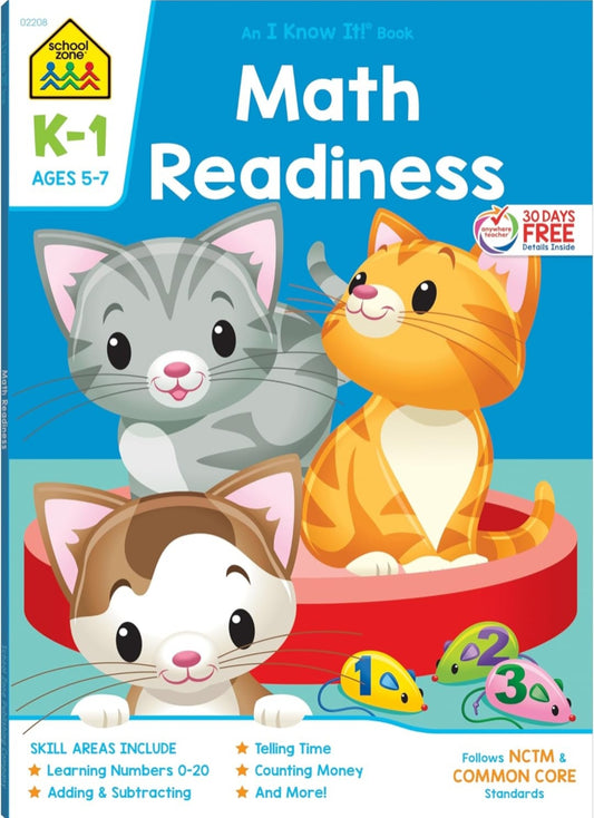 School Zone Math Readiness Workbook | Kindergarten & 1st Grade Math Practice | Ages 5–7