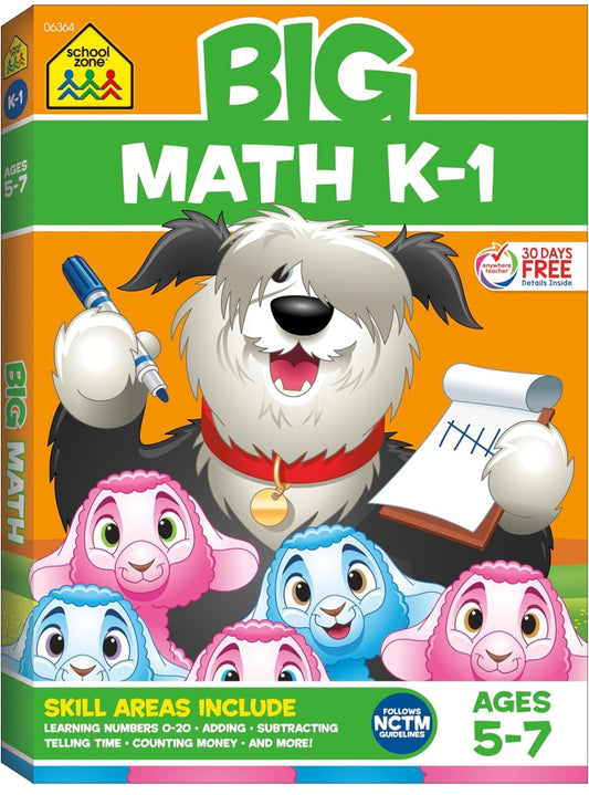 School Zone Big Math K–1 Workbook | Kindergarten & First Grade Math Practice | Ages 5–7