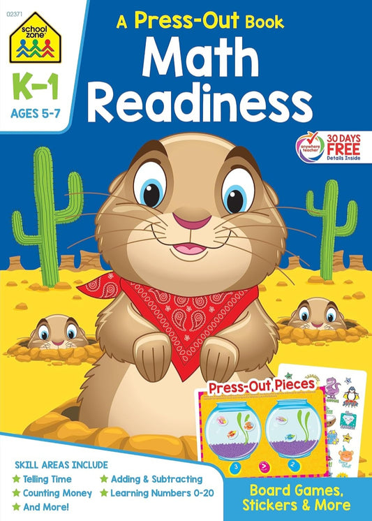 School Zone Math Readiness Press-Out Workbook | Hands-On Kindergarten & First Grade Math Activities | Ages 5–7