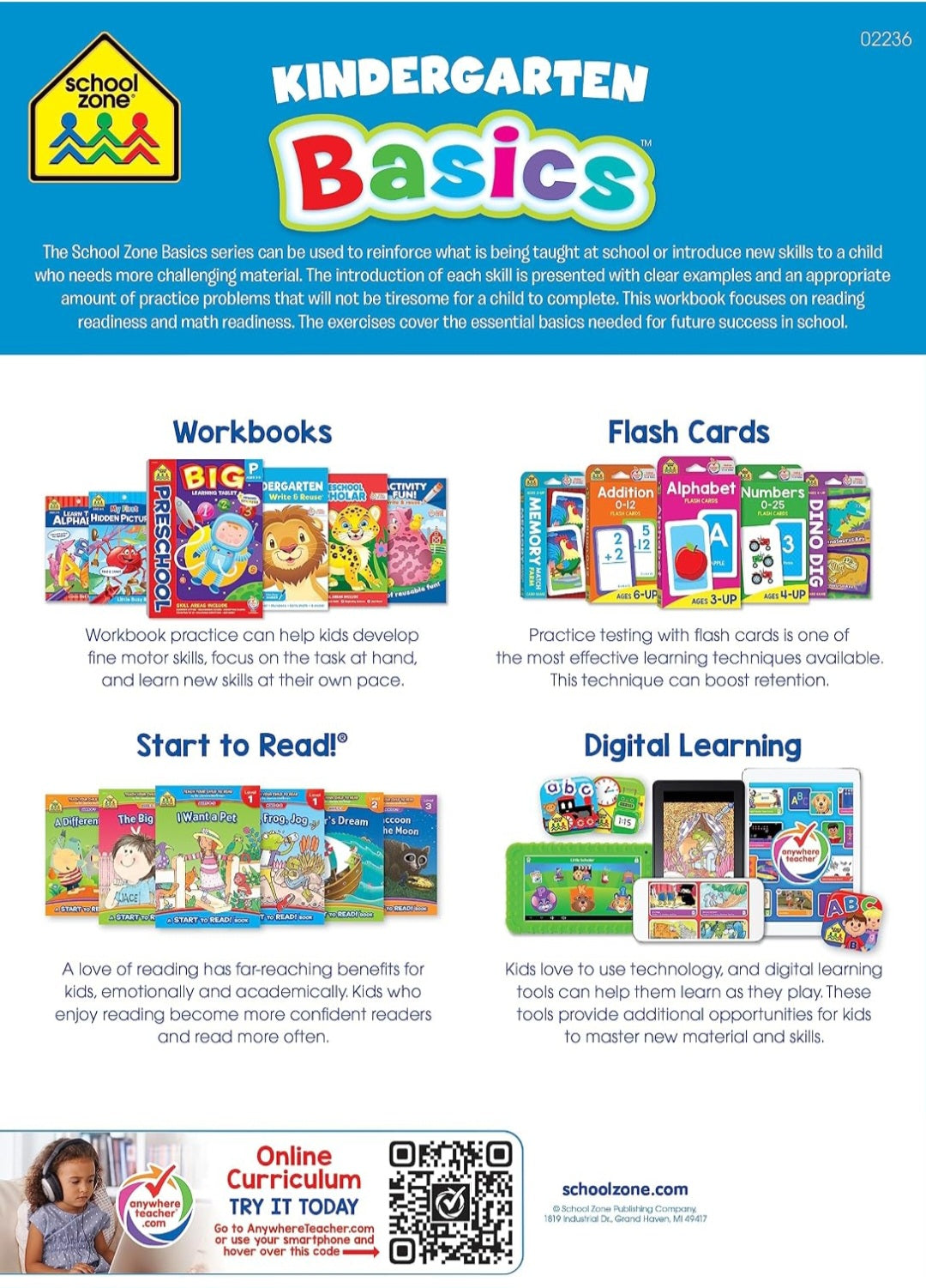 School Zone Kindergarten Basics Workbook | Early Reading & Math Readiness Activities | Ages 5–6