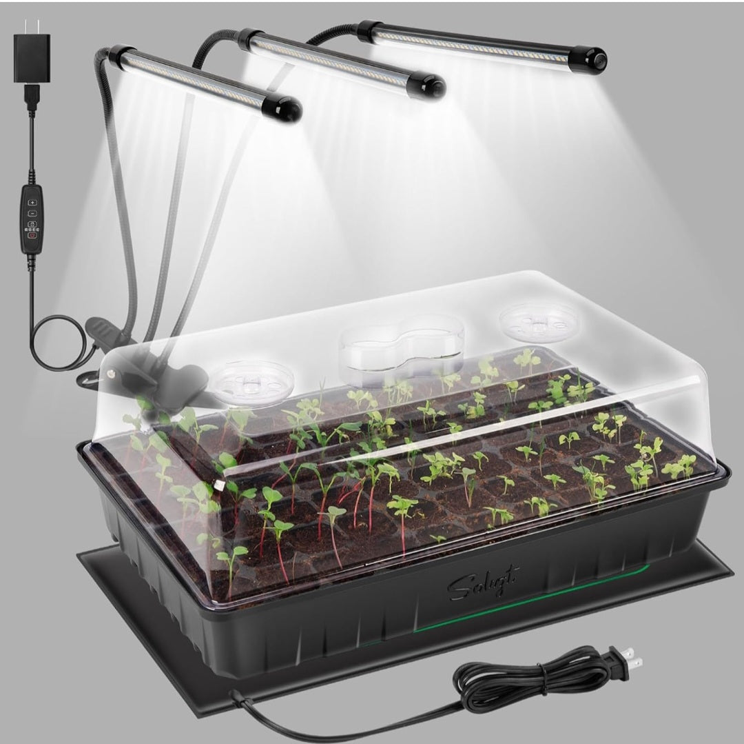 60-Cell Seed Starting Kit with Grow Light & Heat Mat | Indoor Gardening & Plant Science