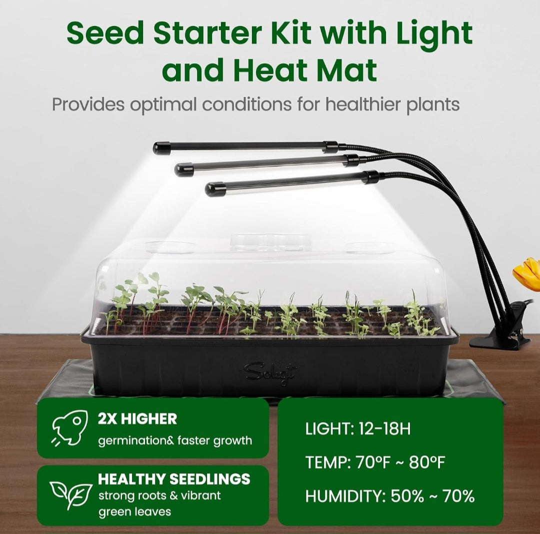 60-Cell Seed Starting Kit with Grow Light & Heat Mat | Indoor Gardening & Plant Science