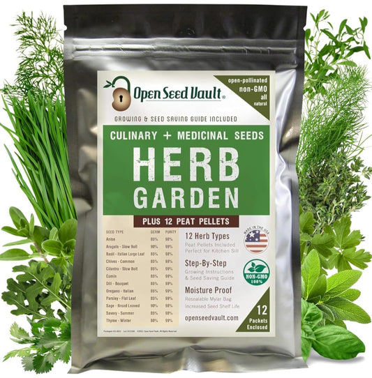 Herb Garden Seed Kit | 12 Non-GMO Culinary & Medicinal Herb Varieties | Gardening & Plant Science