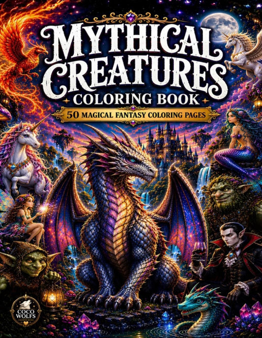 Mythical Creatures Coloring Book | 50 Magical Fantasy Coloring Pages | Coco Wolfs