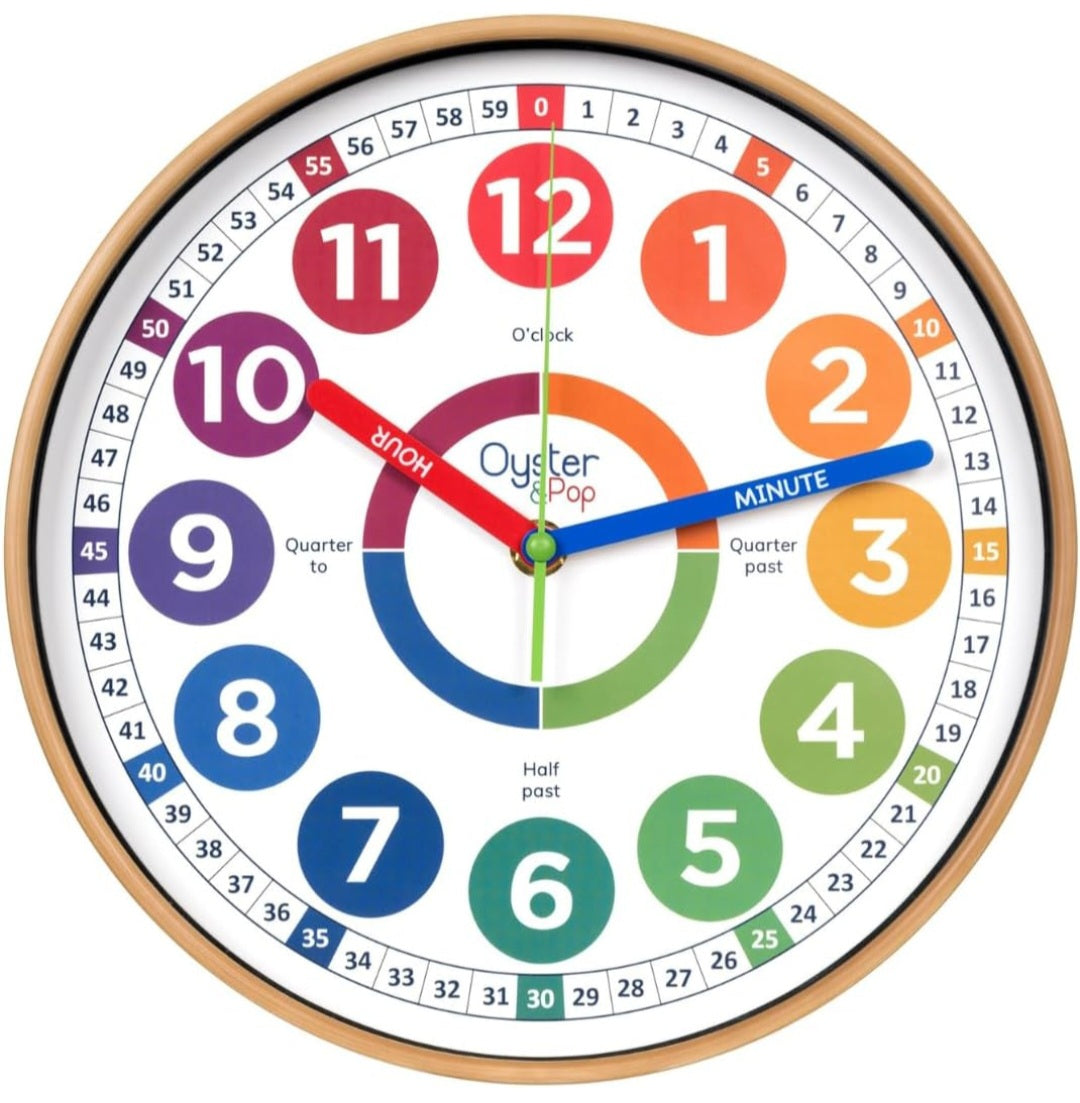10-Inch Kids Learning Wall Clock | Color-Coded Analog Teaching Clock | Silent Operation