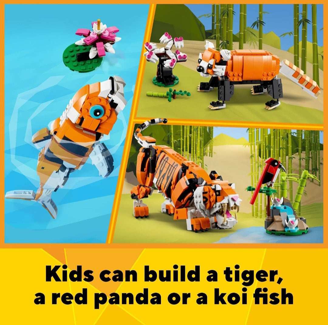 Animal Diversity & Wildlife| LEGO® Creator 3-in-1 Tiger, Red Panda, Koi Fish & 3 Animal Books|Build & Learn Kit