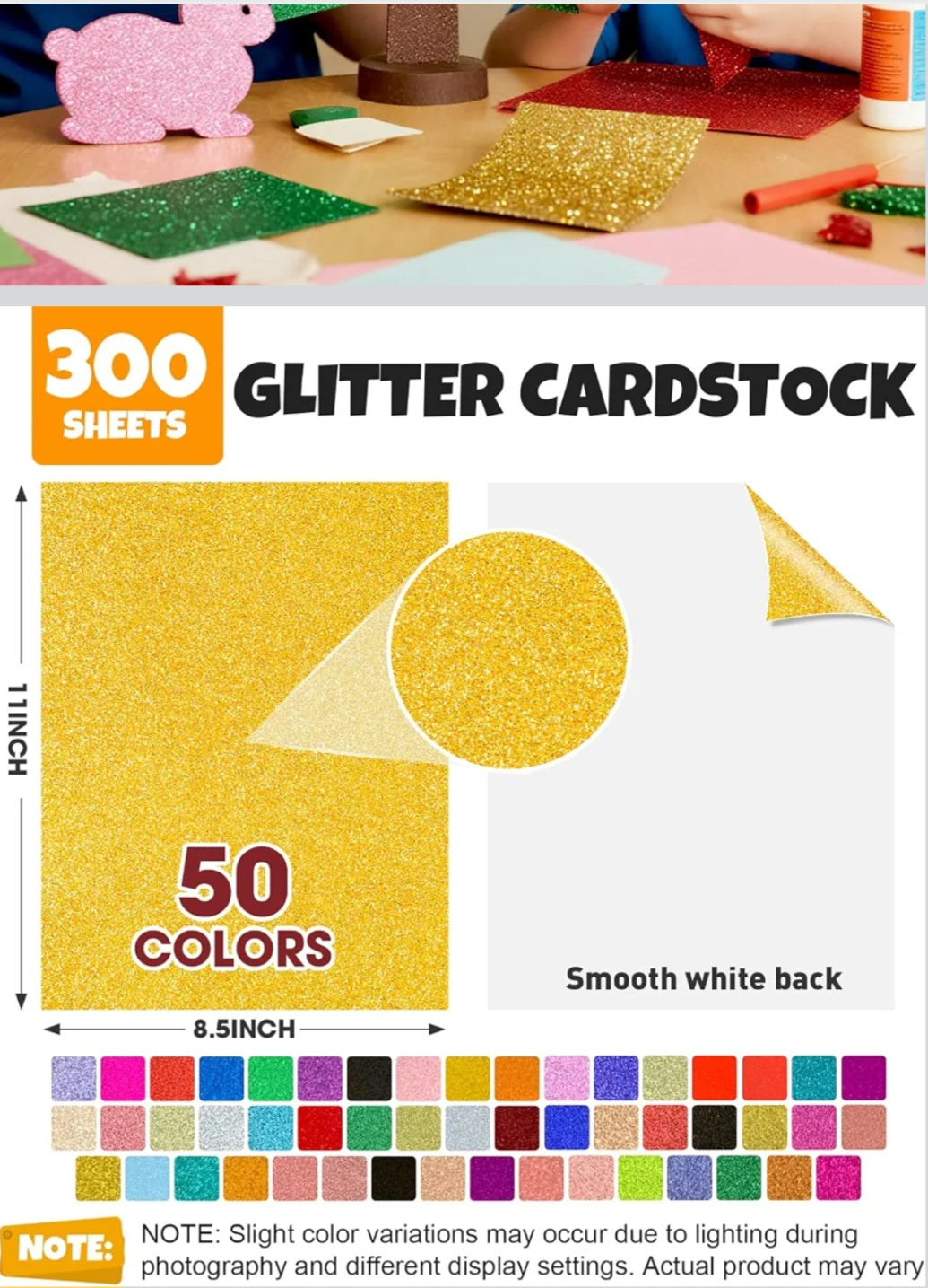 300-Sheet Glitter Cardstock Paper Set | 50 Colors, 8.5 x 11 Inch Sparkle Paper for Art, Scrapbooking & DIY Crafts