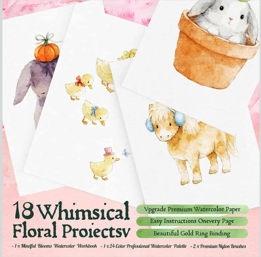 Cozy Barnyard Watercolor Workbook Set | 18 Farm Animal Painting Activities