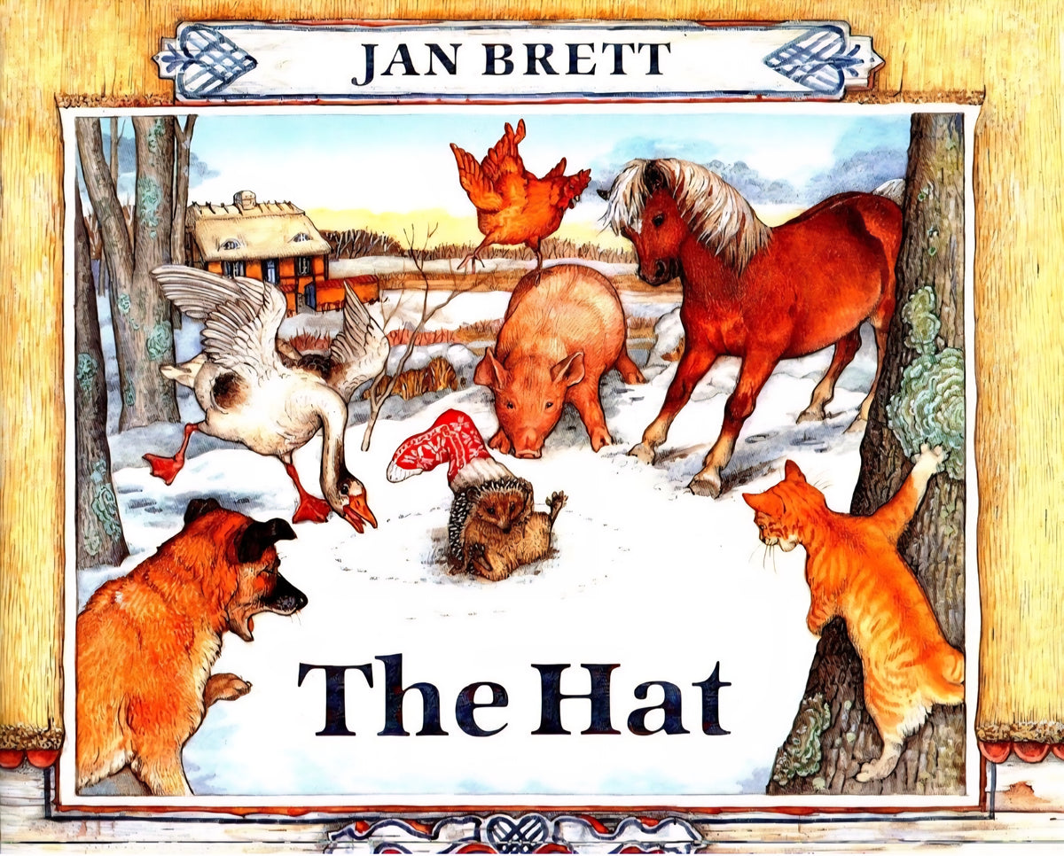The Hat | Jan Brett | Illustrated Children's Picture Book | Hedgie Series | Farm Animals & Winter Story|Hardcover