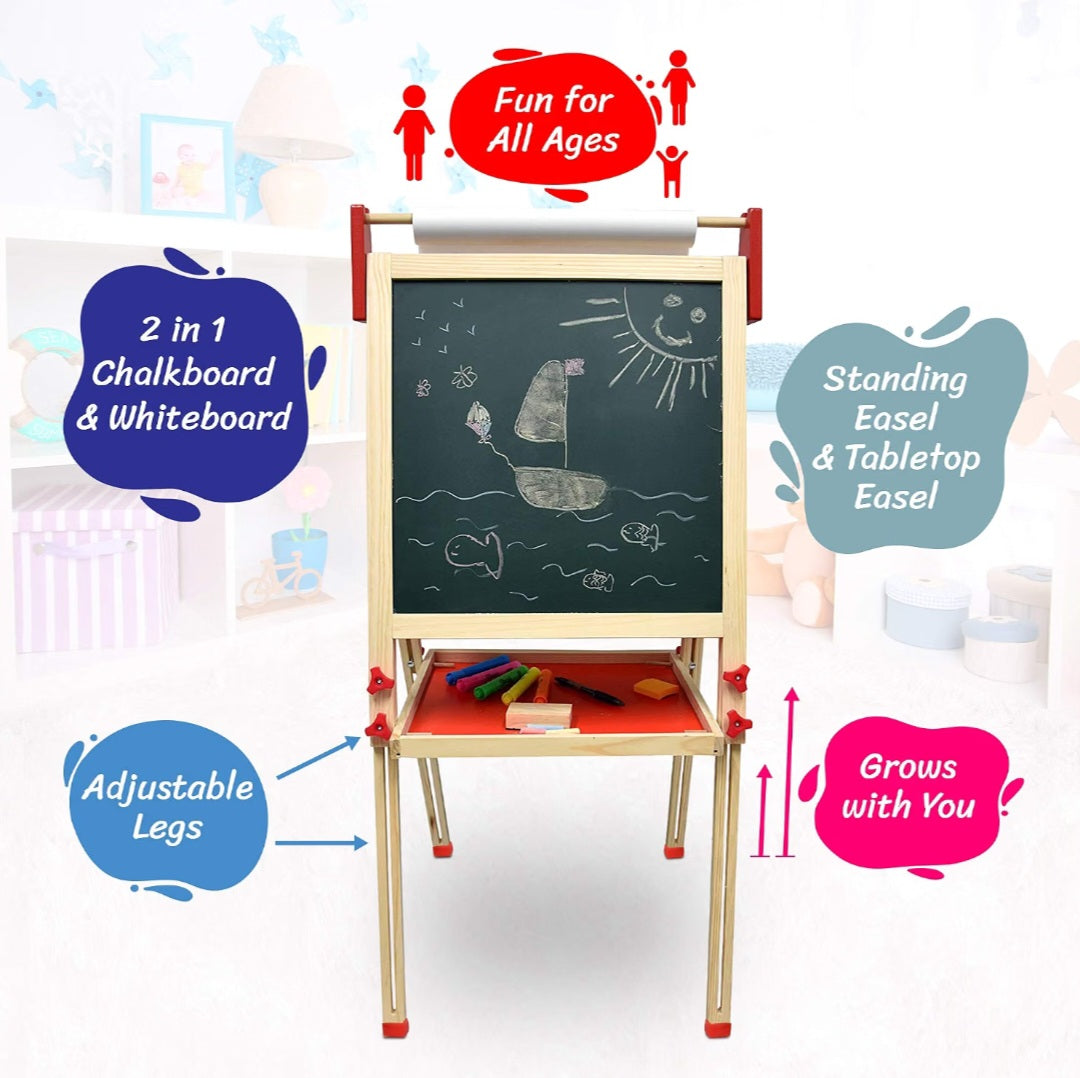 Wooden Art Easel – Double-Sided Chalkboard & Dry-Erase Board