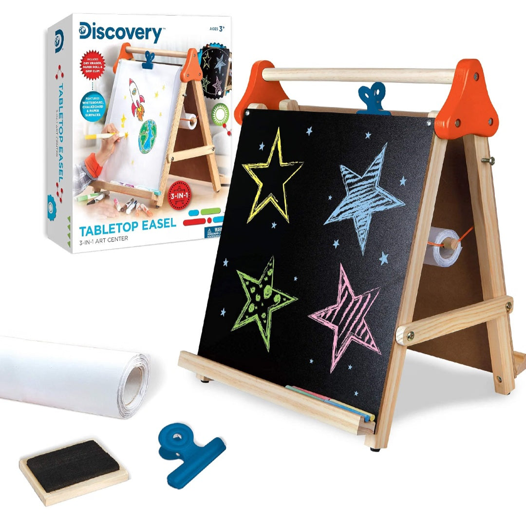 3-in-1 Tabletop Art Easel – Whiteboard, Chalkboard & Paper