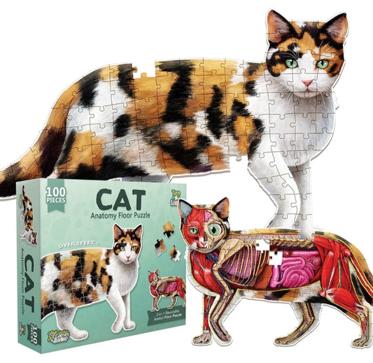 Cat Animal Anatomy Floor Puzzle|100-Piece Double-Sided Puzzle