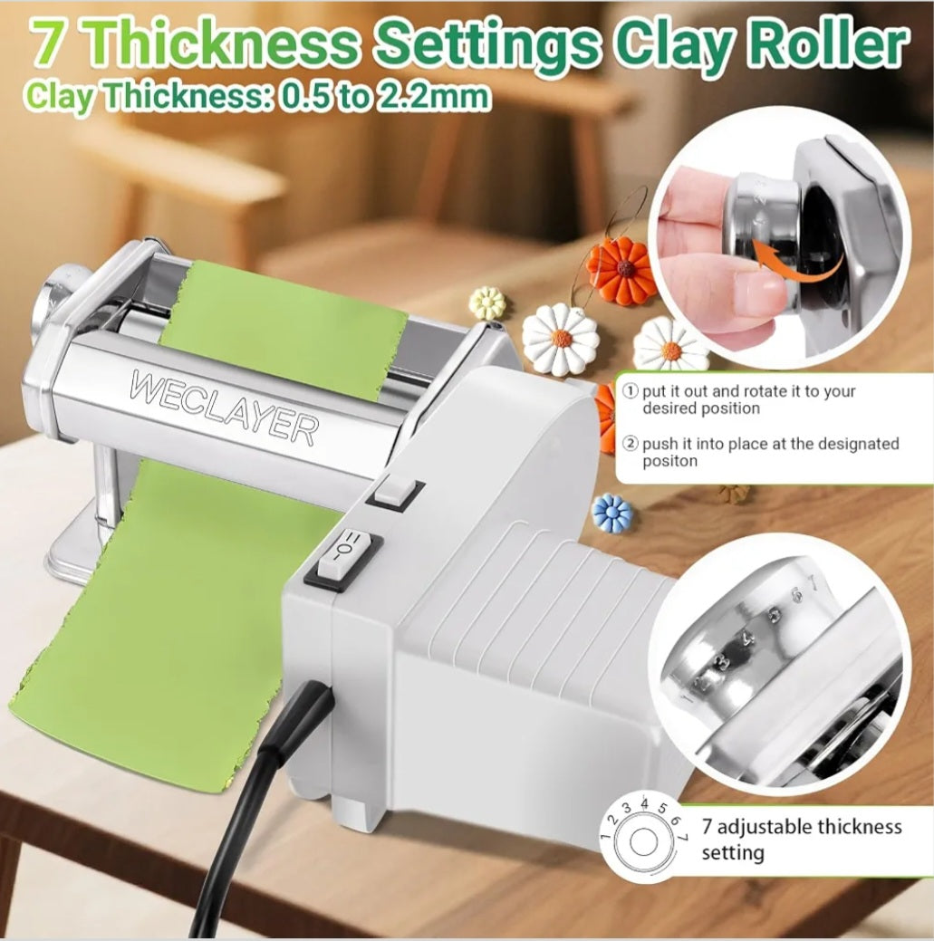 Electric Polymer Clay Roller Machine | 90W Motor, 7 Adjustable Thickness Settings & Dual-Mode Operation | Clay Jewelry-Making Tool