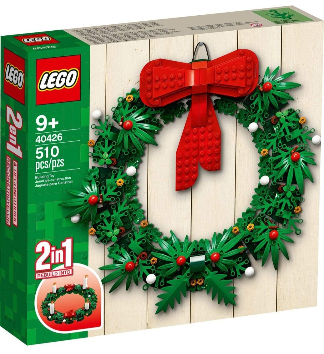 LEGO Iconic Christmas Wreath 2-in-1 Building Set| Holiday Design & Creative STEM Activity|510 Pieces