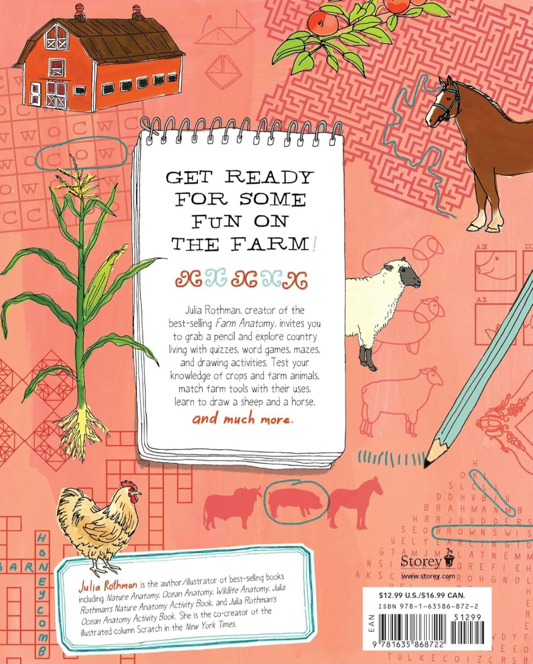 Julia Rothman's Farm Anatomy Activity Book: Match-ups, Word Puzzles, Quizzes, Mazes, Projects, Secret Codes & Lots More