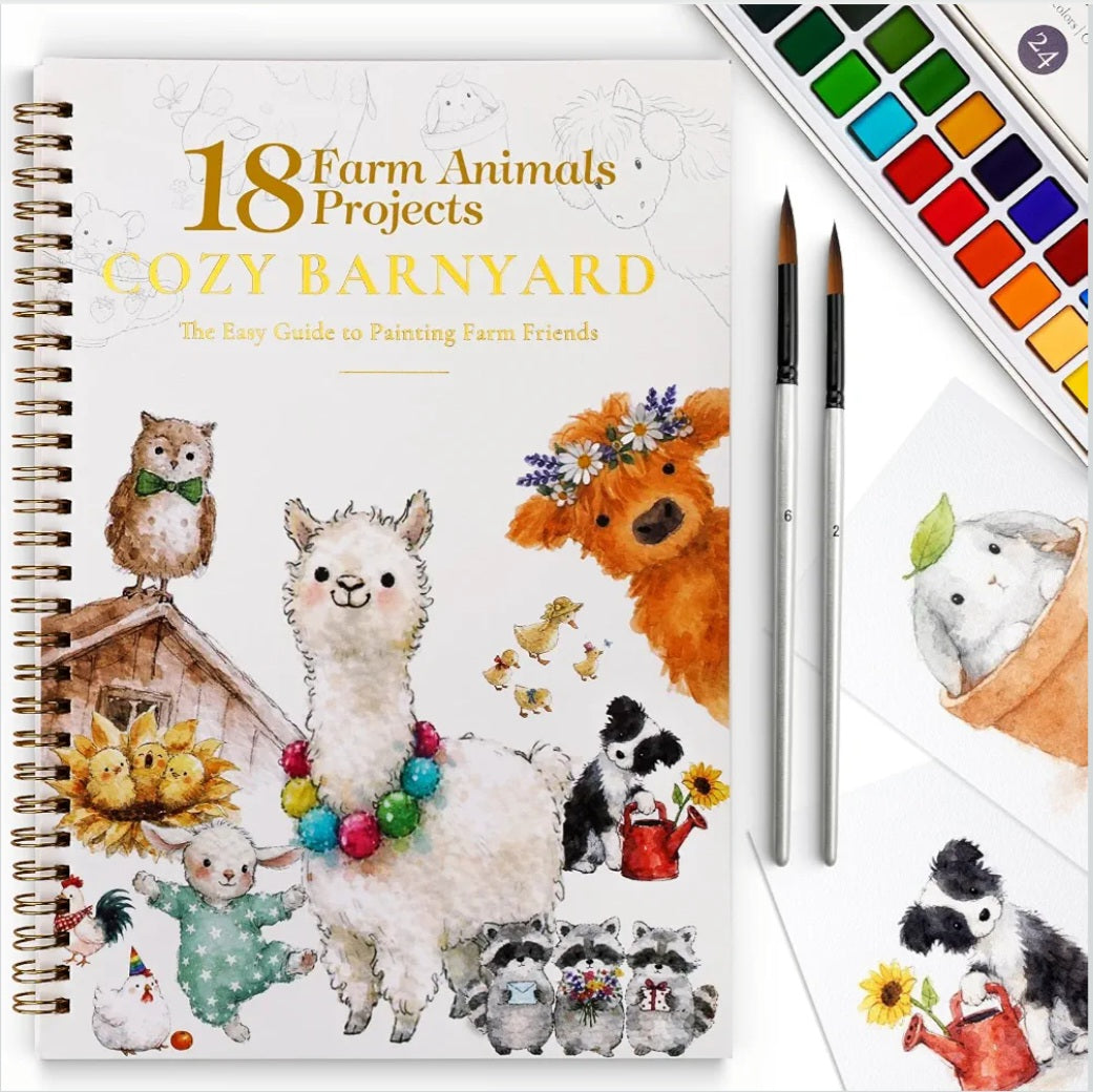 Cozy Barnyard Watercolor Workbook Set | 18 Farm Animal Painting Activities