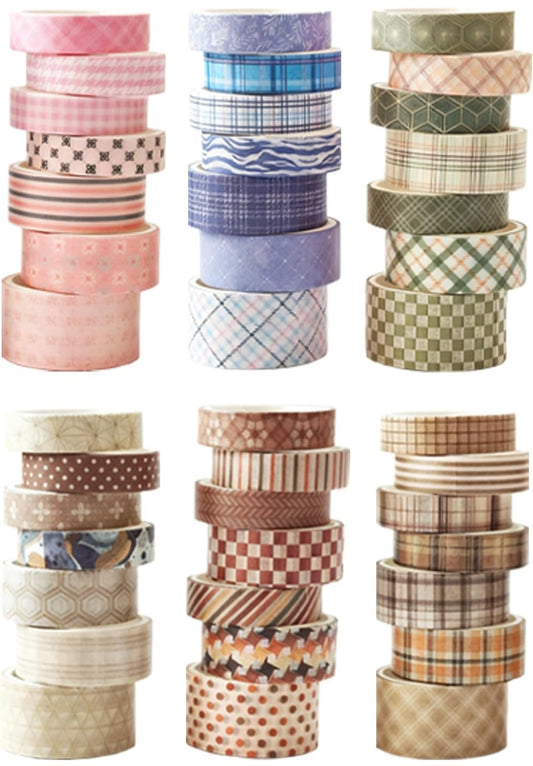42-Roll Vintage Washi Tape Set | Decorative Striped & Plaid Craft Tape for Journaling, Scrapbooking & Art Projects