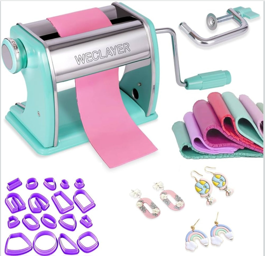 Polymer Clay Roller & Earring-Making Tool Kit | Clay Press Machine, 18 Cutters & Adjustable Thickness Settings