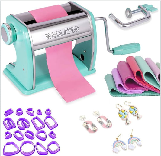 Polymer Clay Roller & Earring-Making Tool Kit | Clay Press Machine, 18 Cutters & Adjustable Thickness Settings