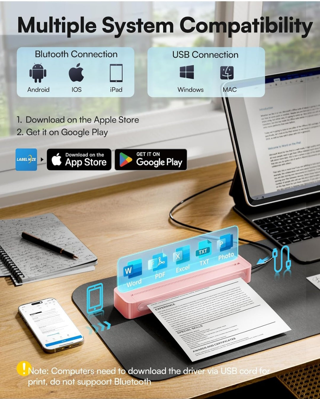 Portable Thermal Printer| Wireless 8.5" x 11"