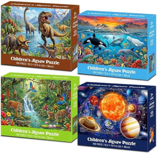 Educational Jigsaw Puzzle Set – 4 Pack of 100-Piece Puzzles for Kids