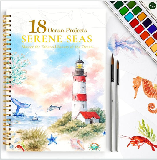 Ocean Watercolor Painting Book & Paint Set – 18 Beginner-Friendly Projects