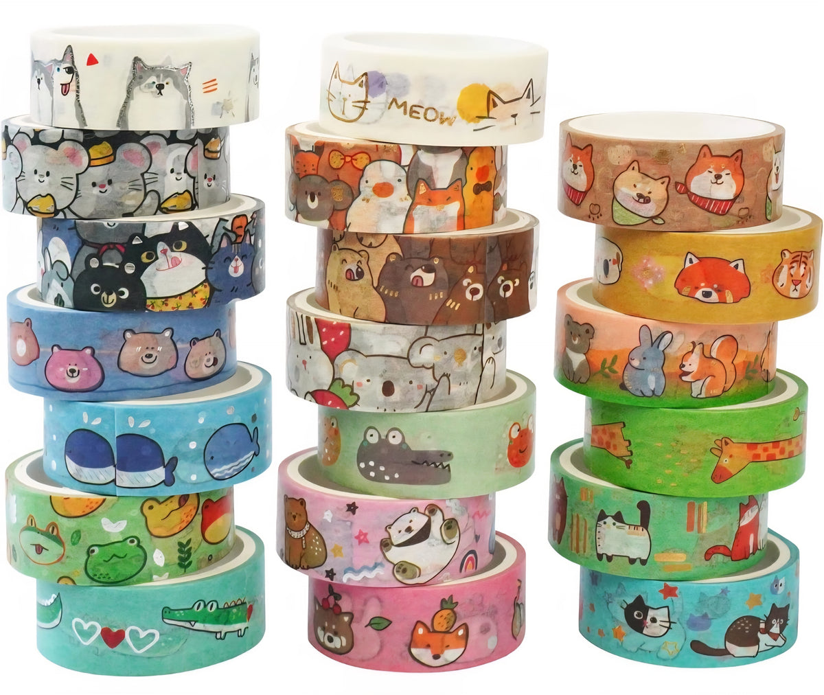 20-Roll Cute Animal Washi Tape Set | Decorative Cartoon Animal & Pet Craft Tape for Journaling, Scrapbooking & Art