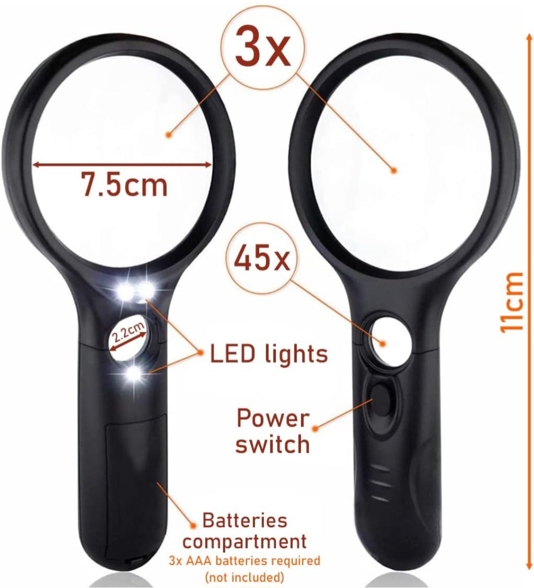 Lighted Magnifying Glass| 3X & 45X Magnification