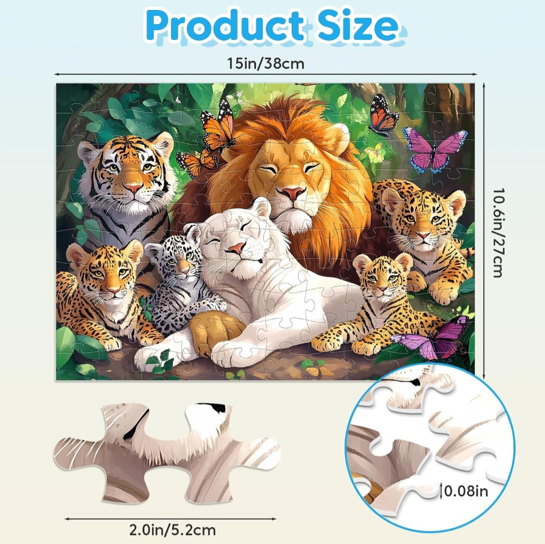 Wild Animals Educational Jigsaw Puzzle Set – 4 Pack of 100-Piece Puzzles for Kids