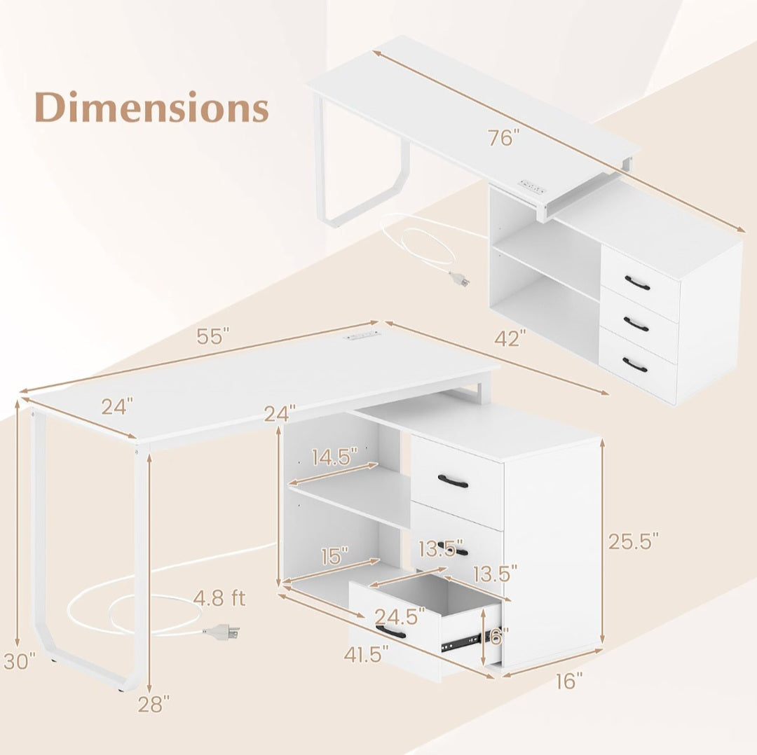 55" L-Shaped Student Desk|Homeschool Learning & Study Workspace