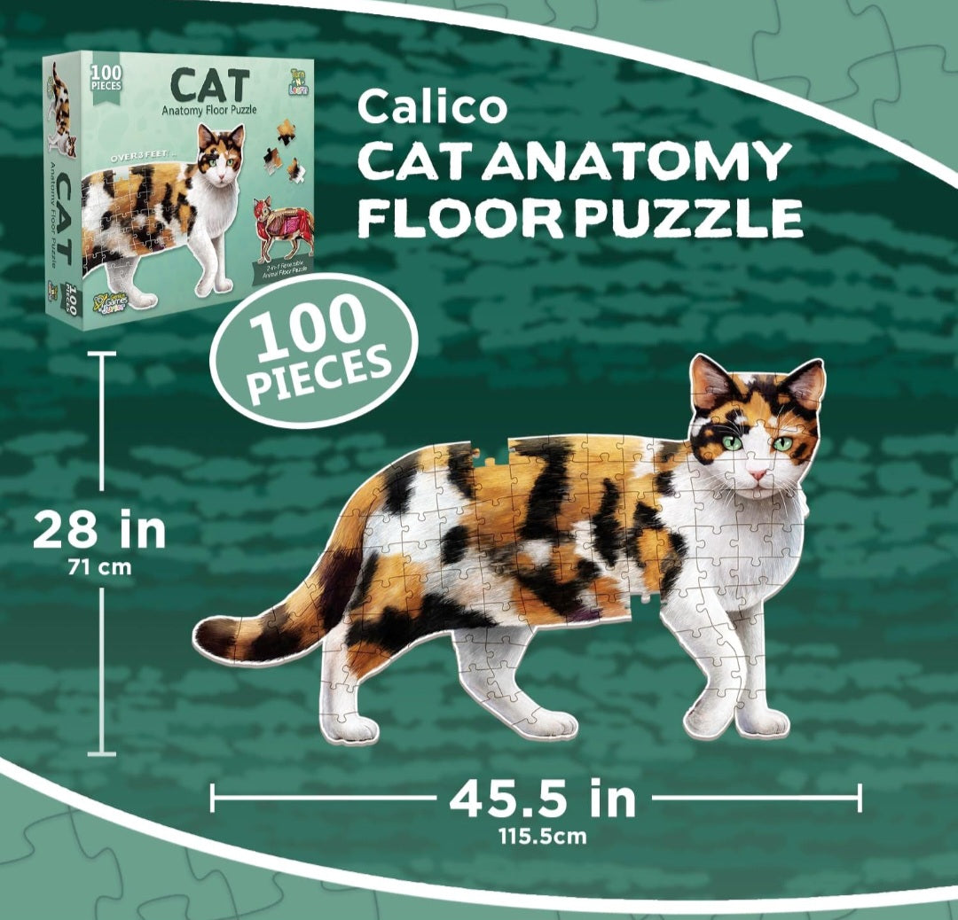 Cat Animal Anatomy Floor Puzzle|100-Piece Double-Sided Puzzle