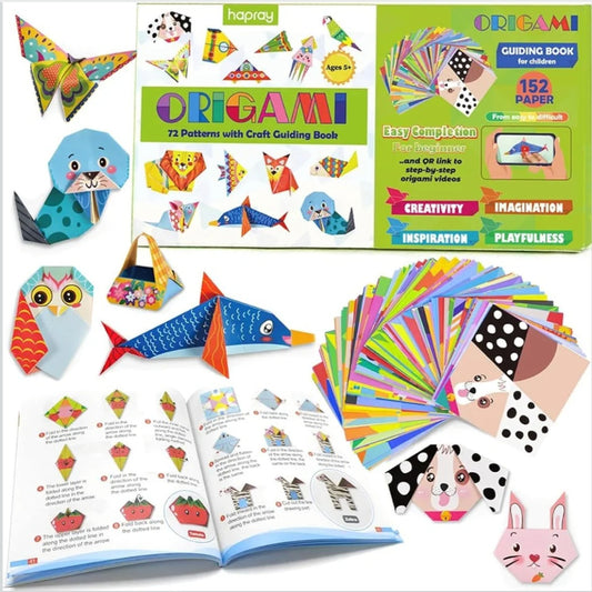 Origami Paper Folding Kit for Kids | 152 Sheets, 72 Patterns & Illustrated Instruction Book | Beginner Art & Geometry Activities