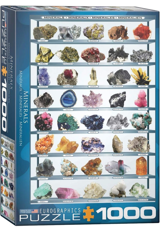 Minerals of the World 1000-Piece Educational Puzzle – Gemstones & Mineral Collection Jigsaw Puzzle