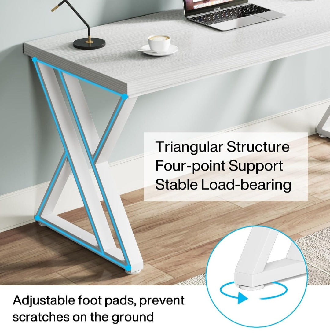 Student Study Desk – White X-Frame Writing & Learning Desk
