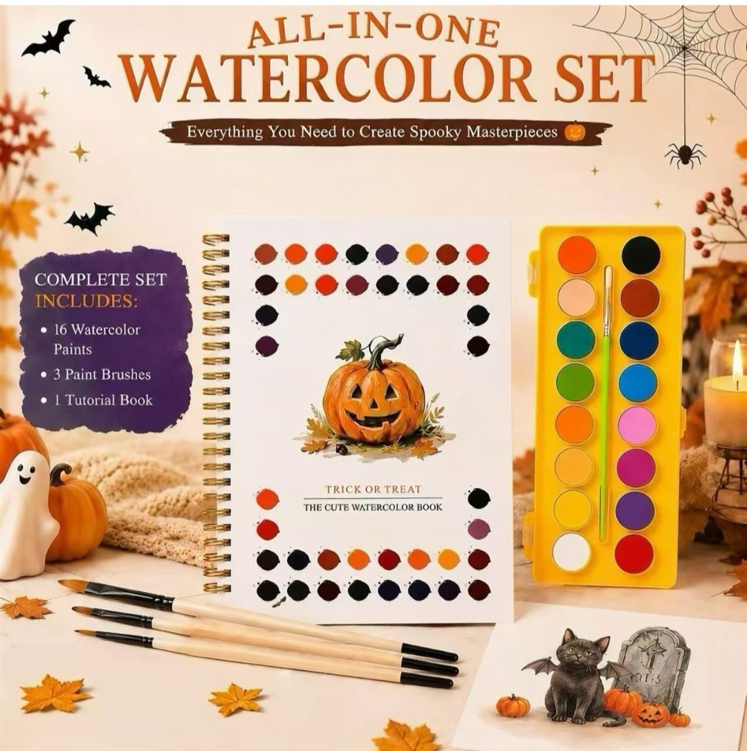 Halloween/Pumpkin Watercolor Workbook|16 Colors|3 Brushes