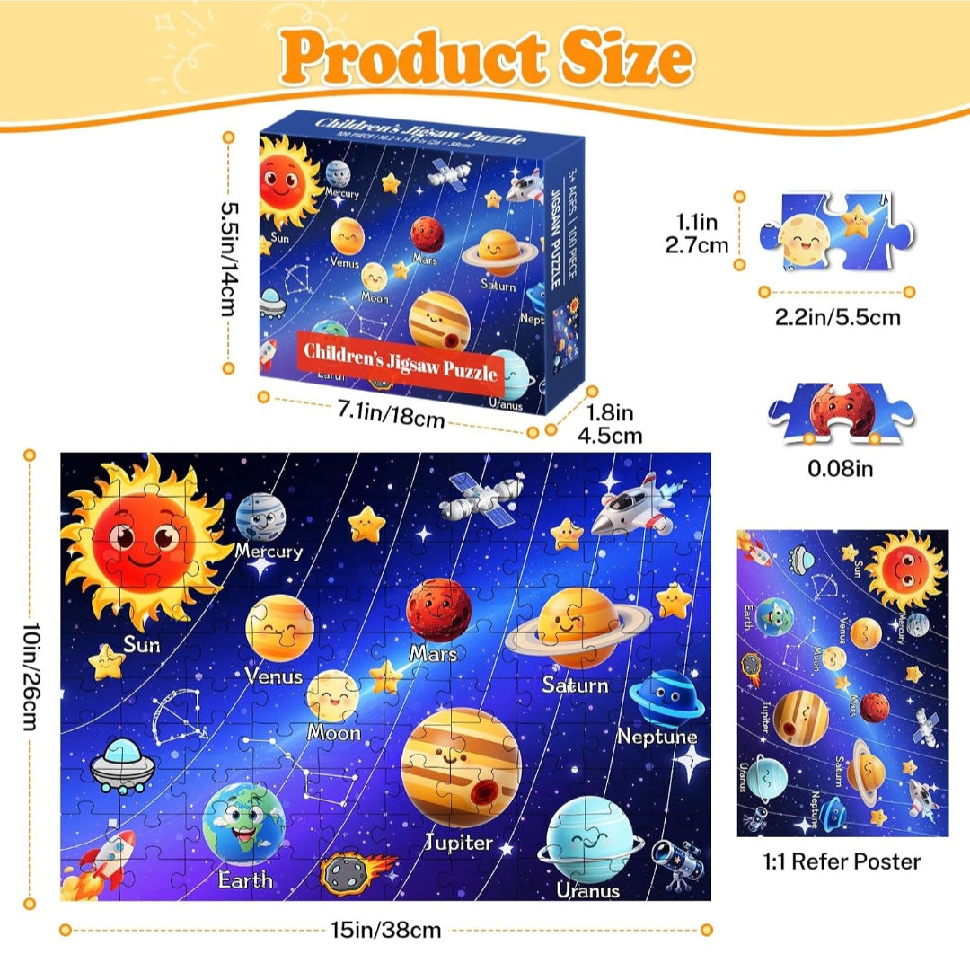 World Geography, U.S. Geography & Space Puzzle Set | 4-Pack 100-Piece Educational Jigsaw Puzzles