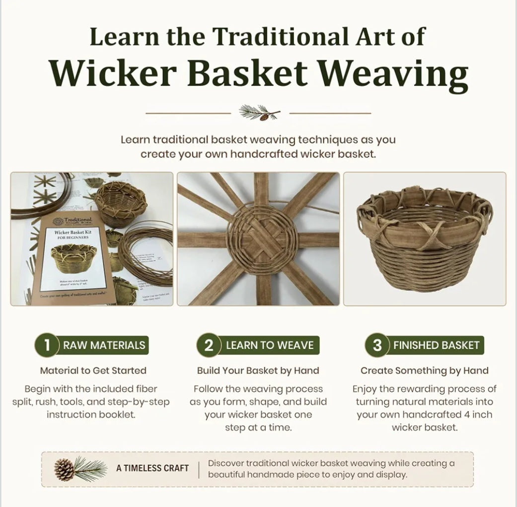 Traditional Wicker Basket Weaving Kit | Beginner Fiber Arts & Handcraft Project | 1 Basket