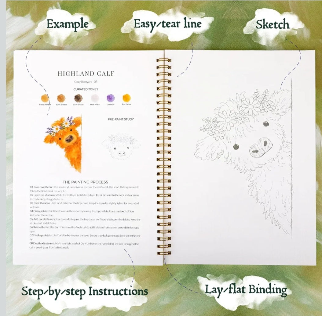 Cozy Barnyard Watercolor Workbook Set | 18 Farm Animal Painting Activities