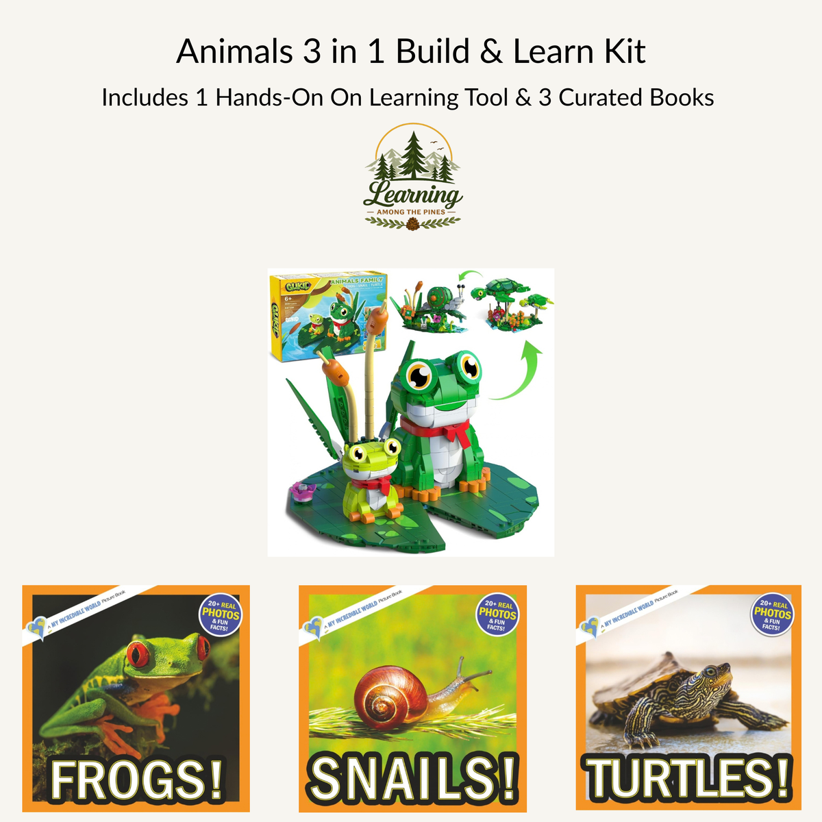 Animals 3-in-1 Build & Learn Kit | LEGO® + Animal Books (Frogs, Snails & Turtles)