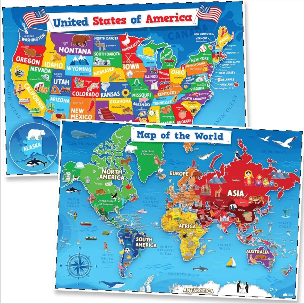 Colorful US & World Map Set