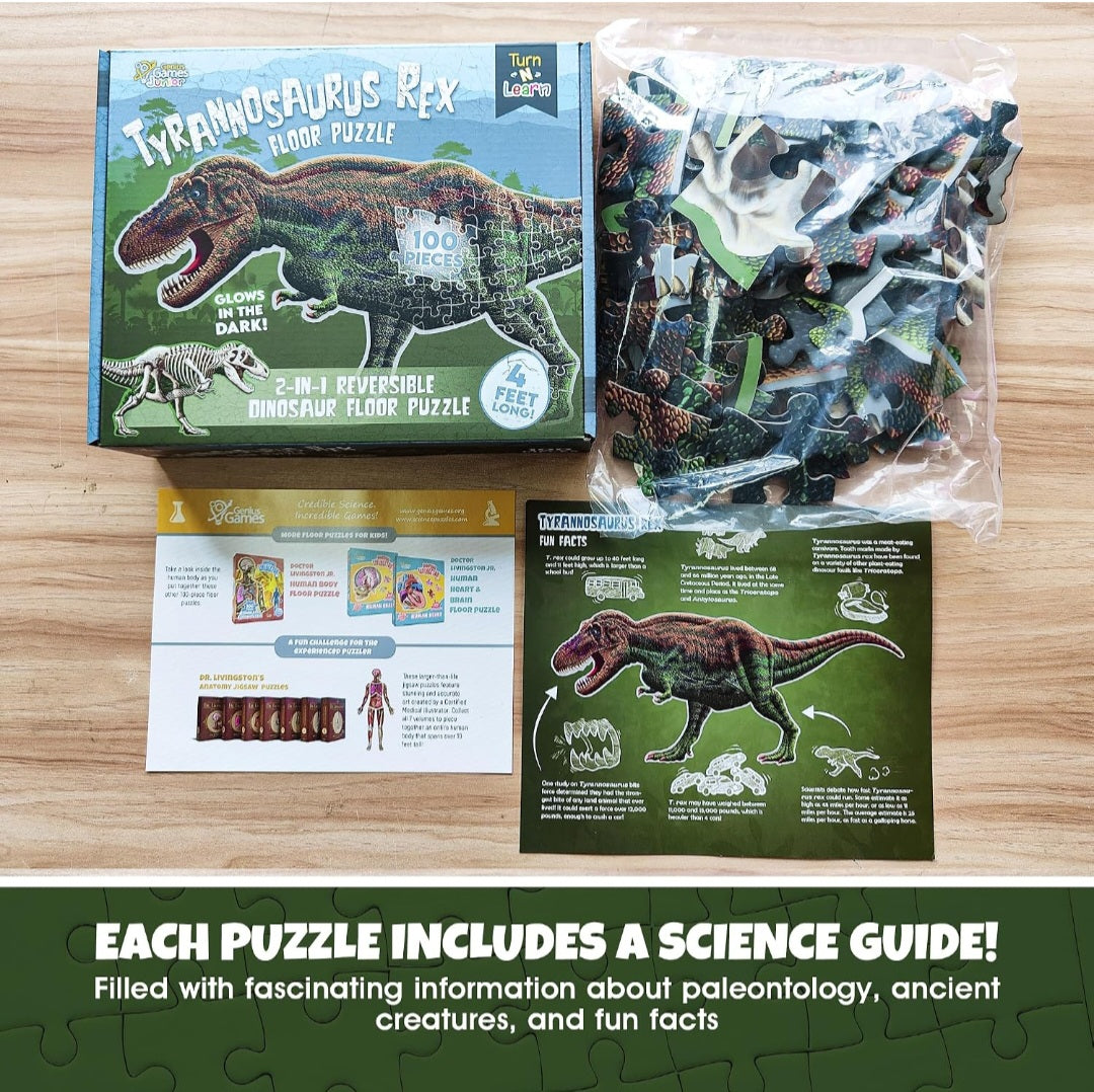 Tyrannosaurus Rex Dinosaur Floor Puzzle| 100-Piece Double-Sided Puzzle