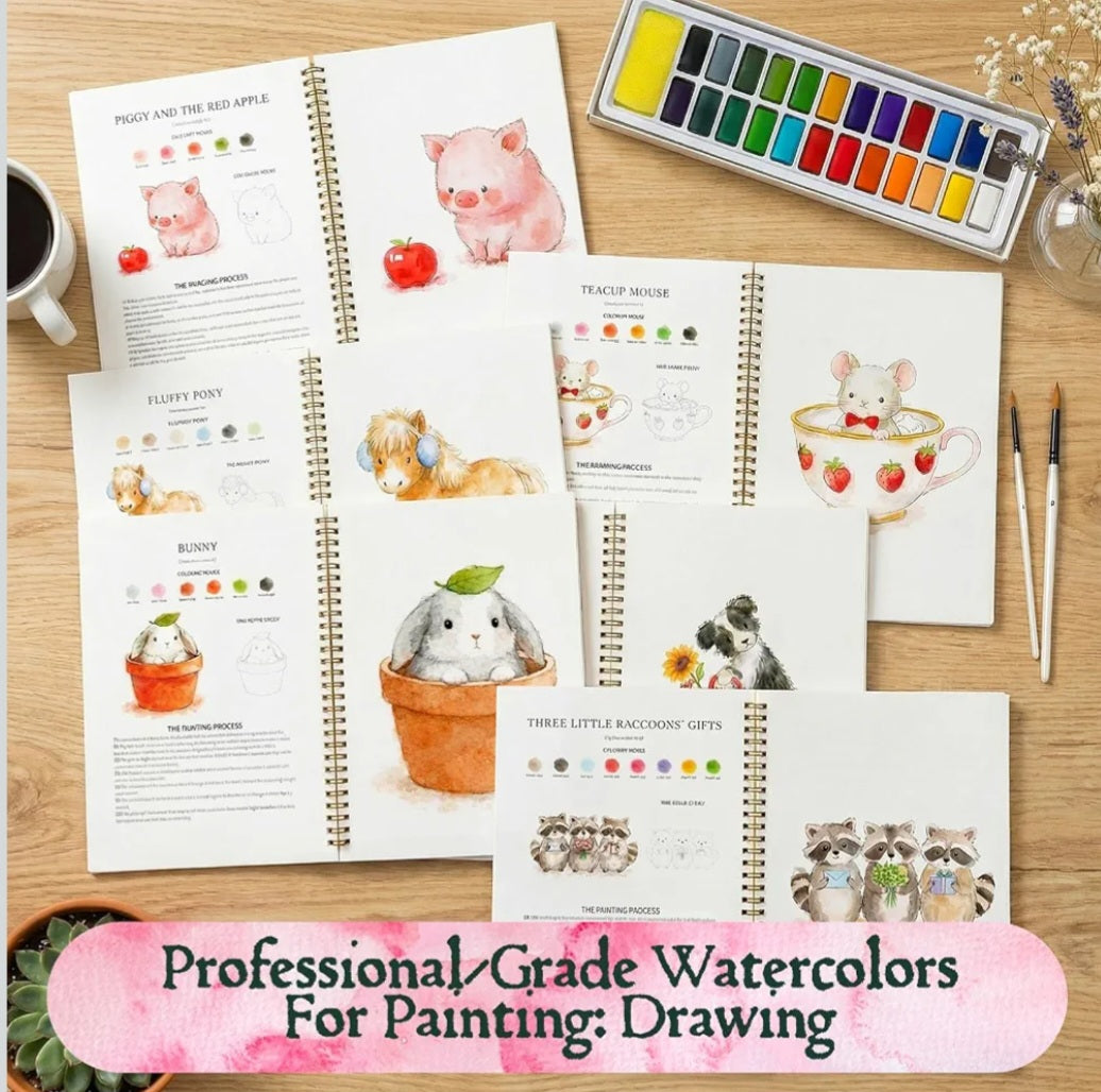 Cozy Barnyard Watercolor Workbook Set | 18 Farm Animal Painting Activities