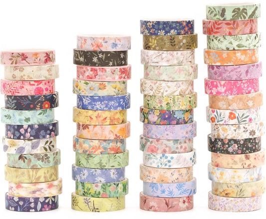 50-Roll Floral Washi Tape Set | Flower & Botanical Decorative Craft Tape for Journaling, Scrapbooking & Nature Art