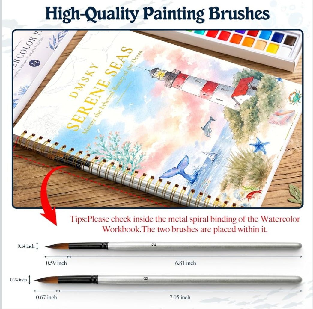Ocean Watercolor Painting Book & Paint Set – 18 Beginner-Friendly Projects