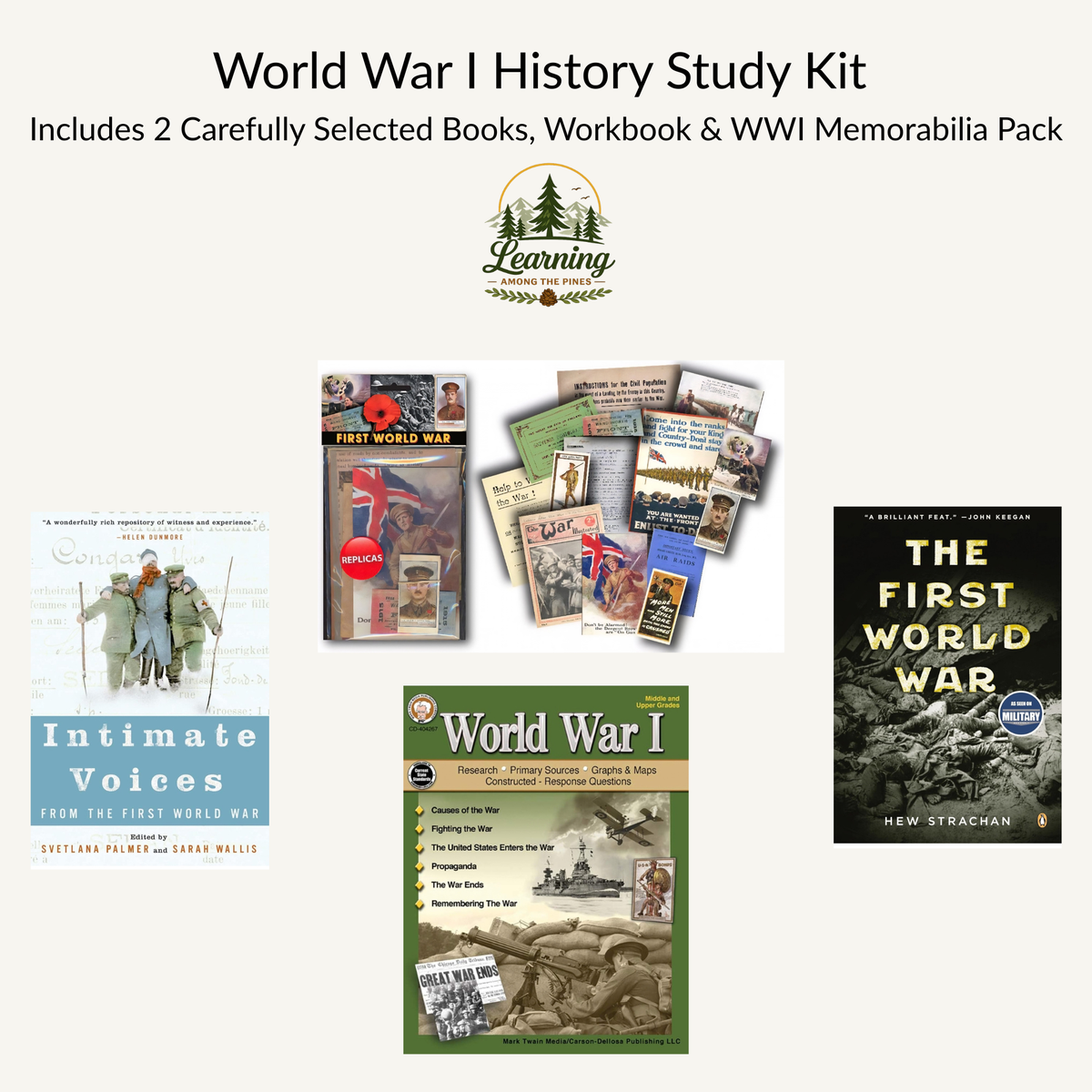 World War I History Study Kit | 2 Books, Research Workbook & WWI Memorabilia Pack | Grades 8–12