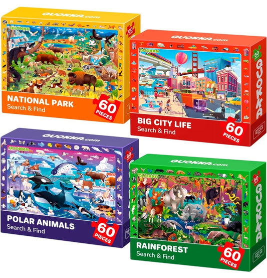Educational Search & Find Jigsaw Puzzle Set – 4 Pack, 60-Piece Puzzles